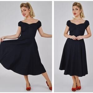 COLLECTIF Dolores Denim Doll Swing Midi Dress Dark Wash Sz 4XL UK 22 {3U8}